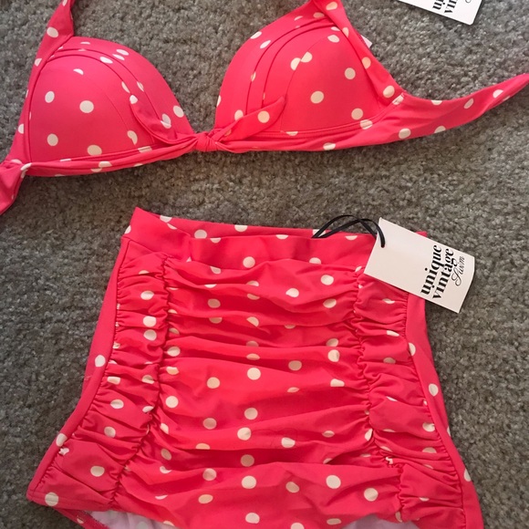 Unique Vintage High Waist Polka Dot Swim Suit - Picture 2 of 5